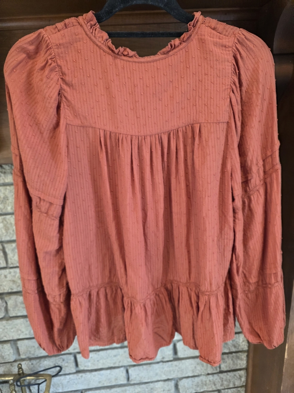 LOFT Women's Rust Ruffled Peasant Blouse - Picture 5 of 7